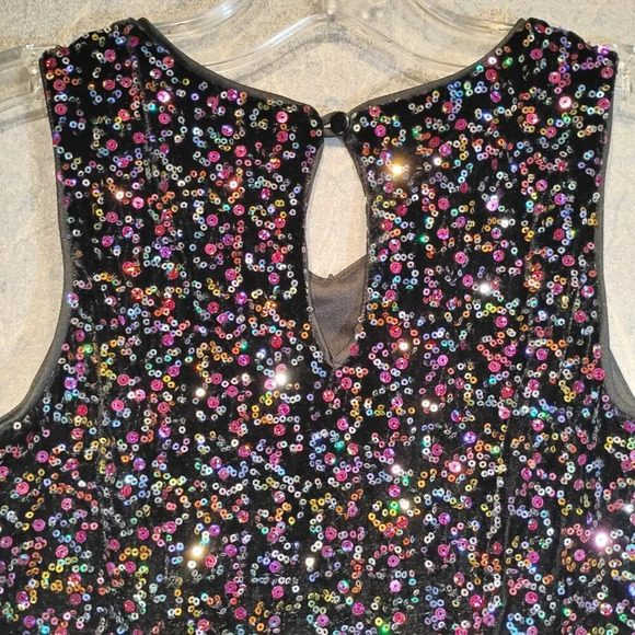 ZUNIE Black Rainbow Sequins Sleeveless V Neck Lined Dress in Size 10 - Picture 7 of 9